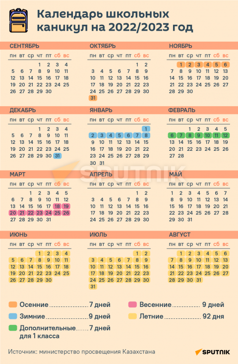 Календарь школьных каникул 2022-2023